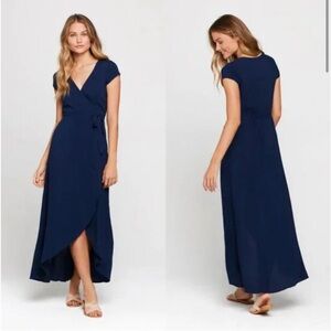 L*Space Goa High Low Maxi Wrap Navy Dress